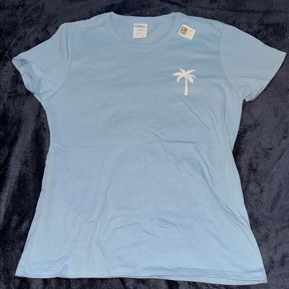 Sky Blue Palm Tree Simple Ladies Tee (Ladies S)